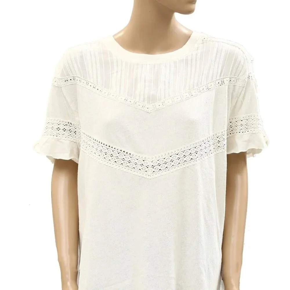 Free People We The Free Dorothy Tee Tunic Top Oversized Lace Ivory XS 286773 - Picture 5 of 6